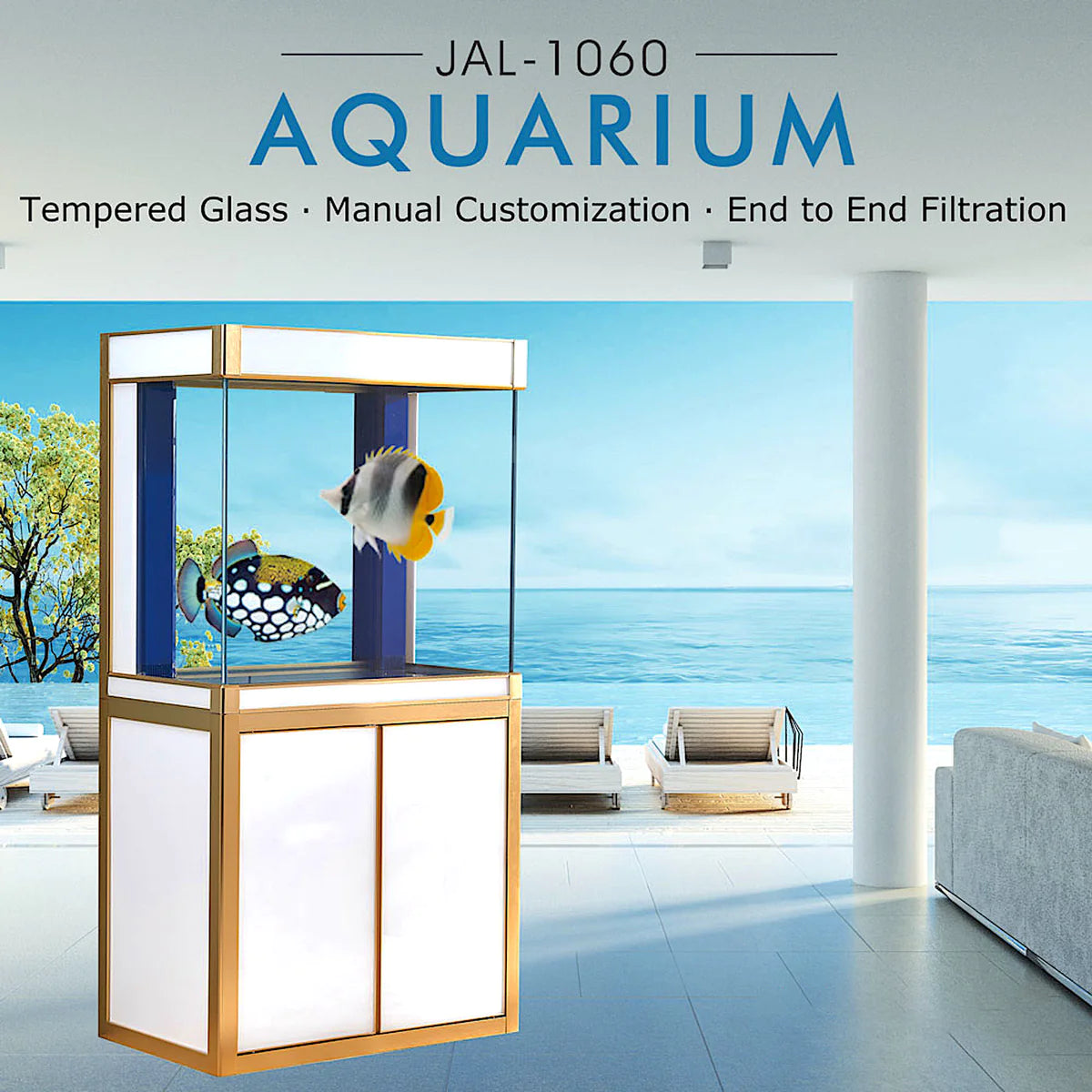 Aqua Dream 100 Gallon Tempered Glass Aquarium White and Gold AD-1060-WT - Serenity Provision