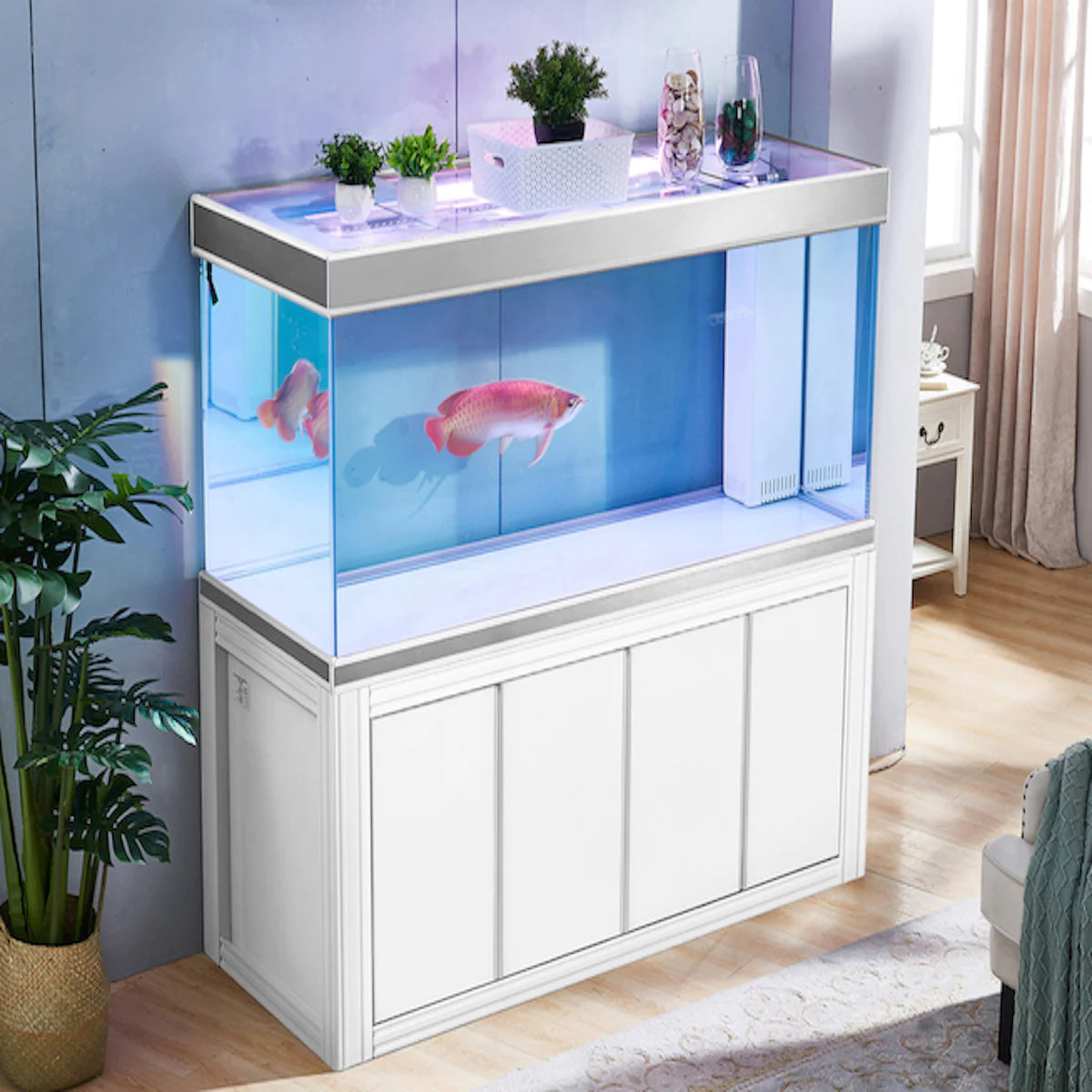 Aqua Dream 235 Gallon Tempered Glass Aquarium White & Silver AD-1760WS - Serenity Provision