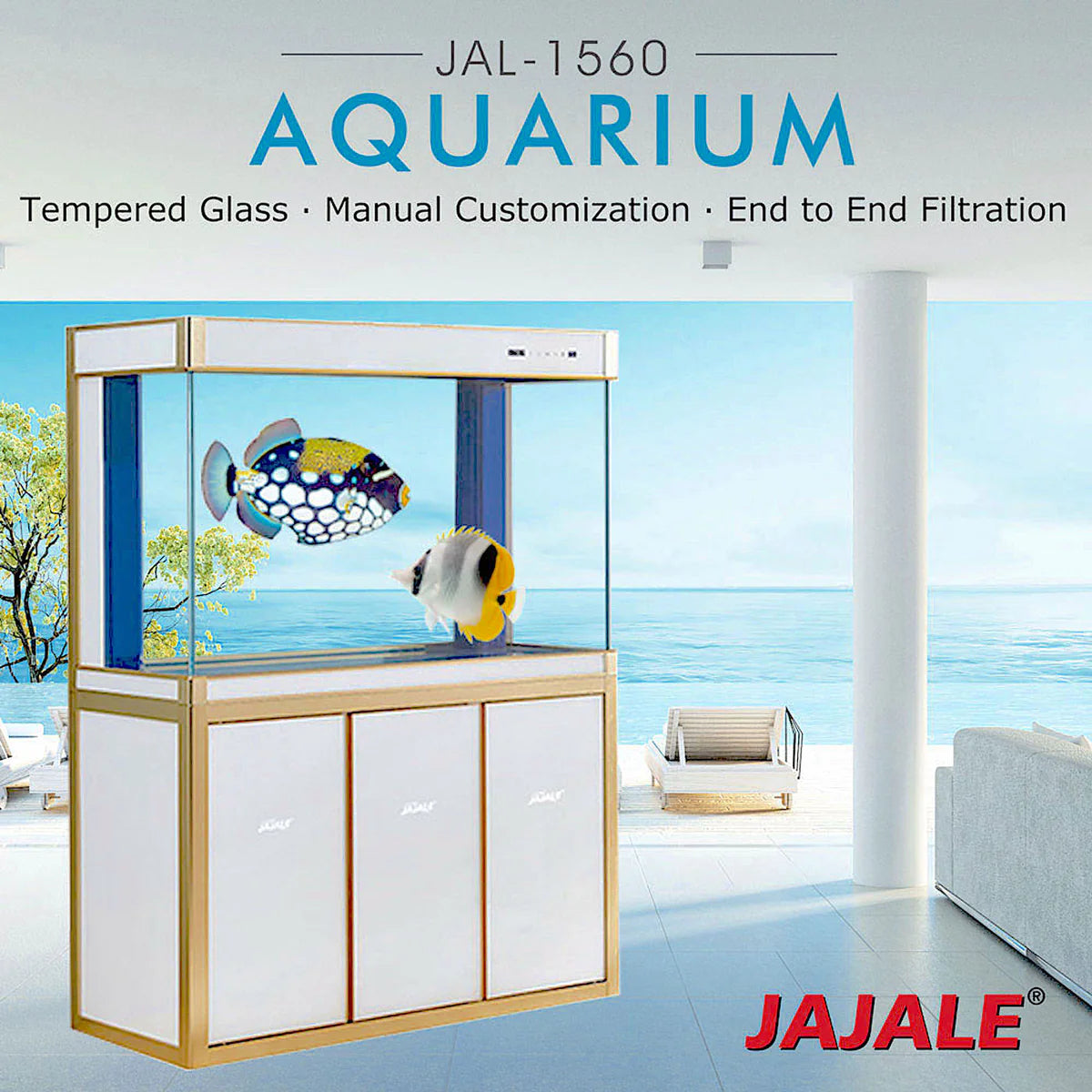 Aqua Dream 175 Gallon Tempered Glass Aquarium White and Gold AD-1560-WT - Serenity Provision
