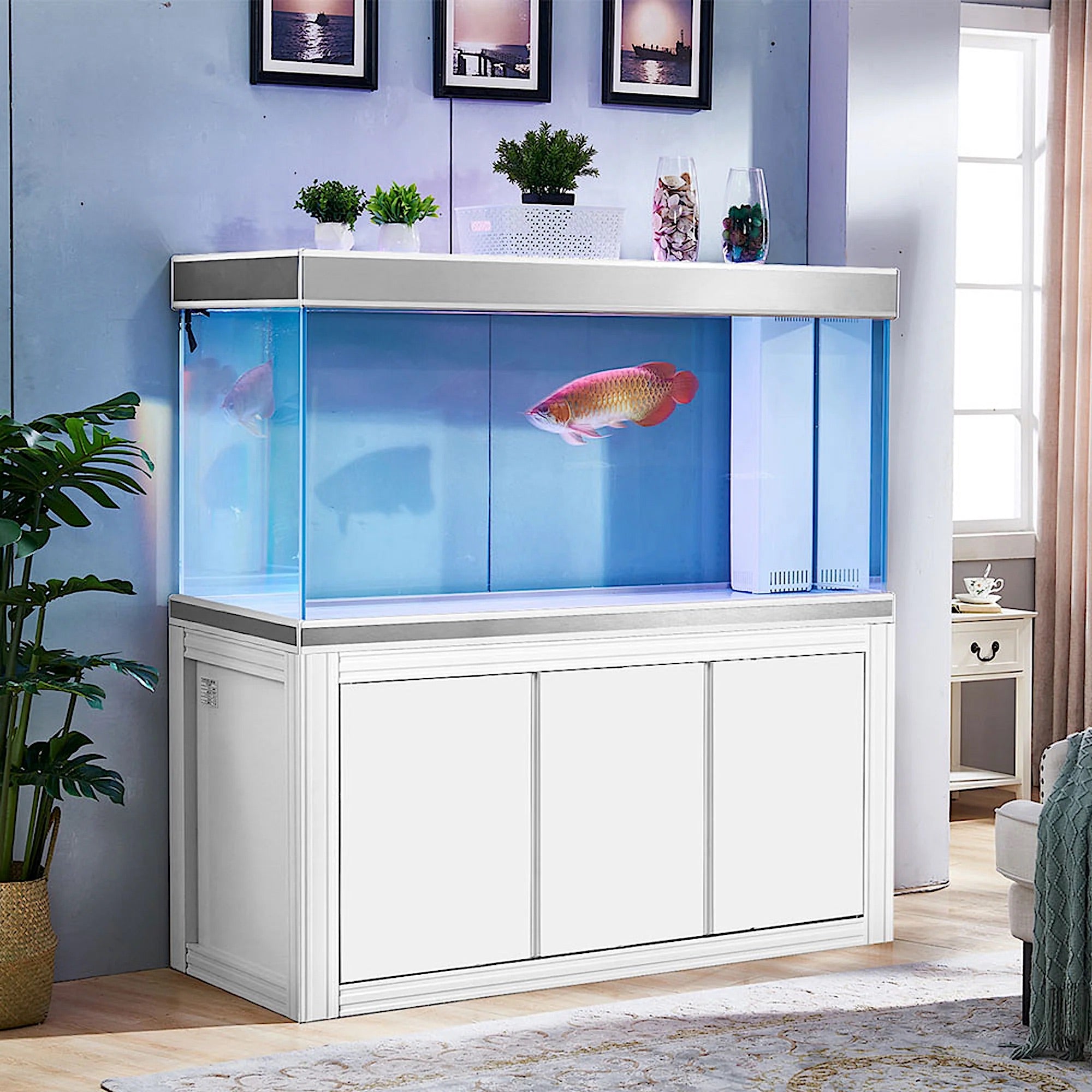 Aqua Dream 145 Gallon Tempered Glass Aquarium White and Silver AD-1260-WS - Serenity Provision