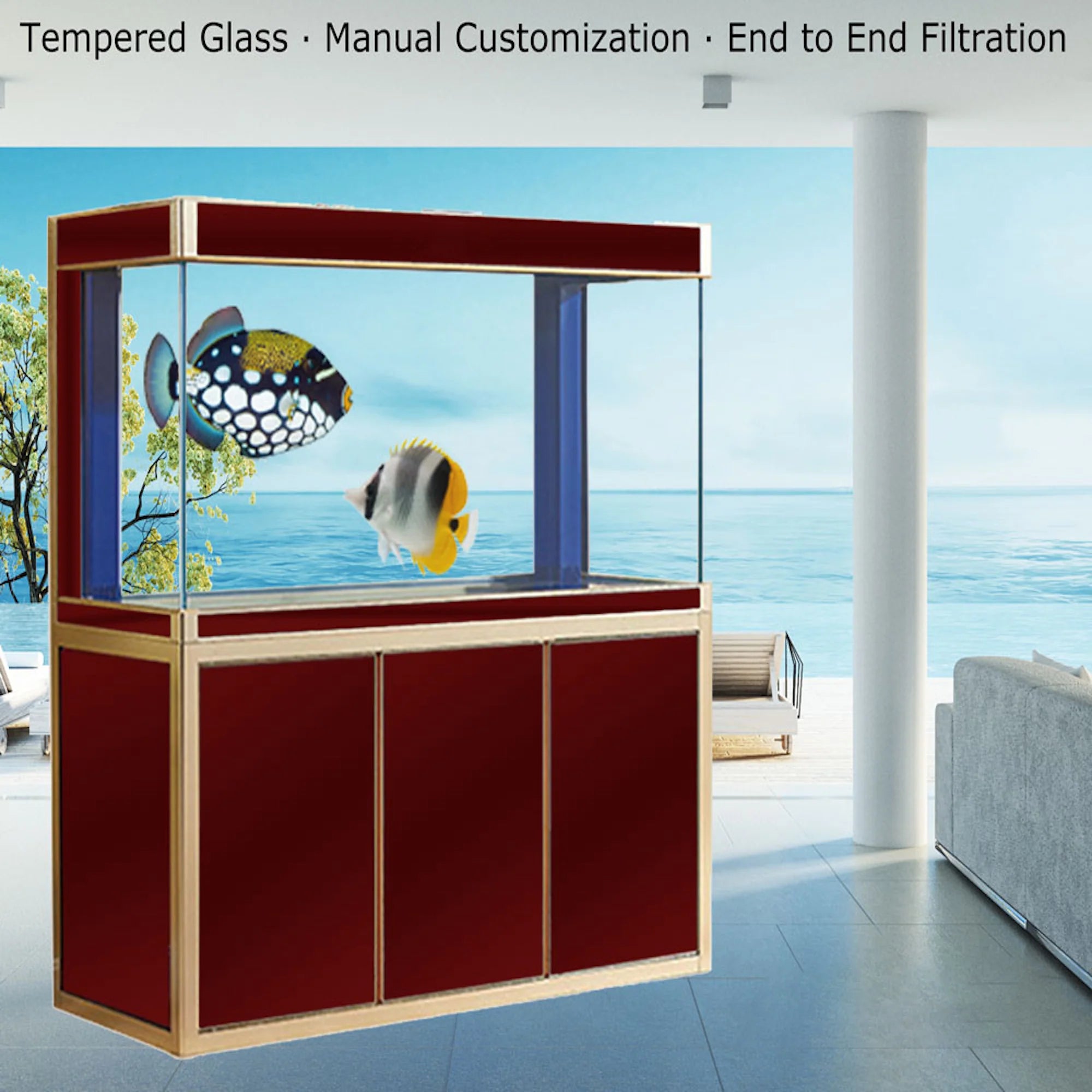 Aqua Dream 135 Gallon Tempered Glass Aquarium Red and Gold AD-1260-RD - Serenity Provision