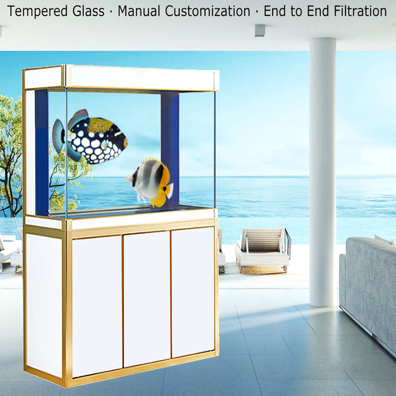 Aqua Dream 135 Gallon Tempered Glass Aquarium White and Gold AD-1260-WT - Serenity Provision