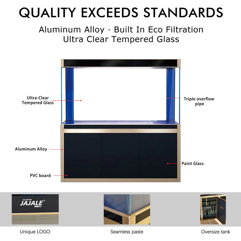 Aqua Dream 220 Gallon Tempered Glass Aquarium Black and Gold AD-1760-BK - Serenity Provision