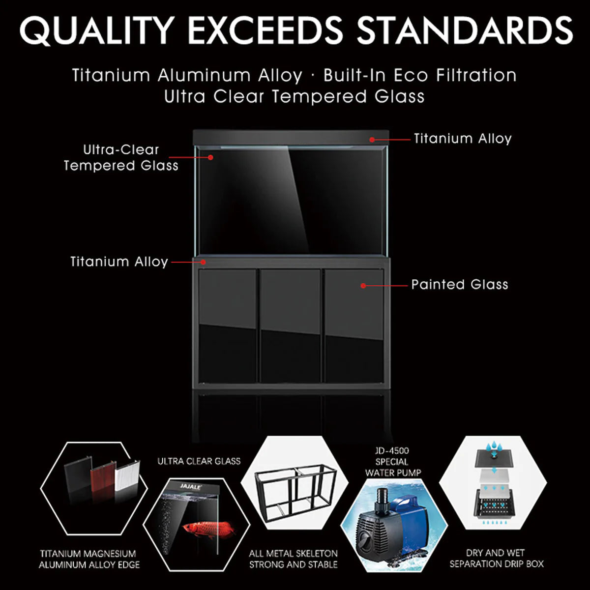 Aqua Dream 230 Gallon Tempered Glass Aquarium Black Premium AD-1760-BP - Serenity Provision