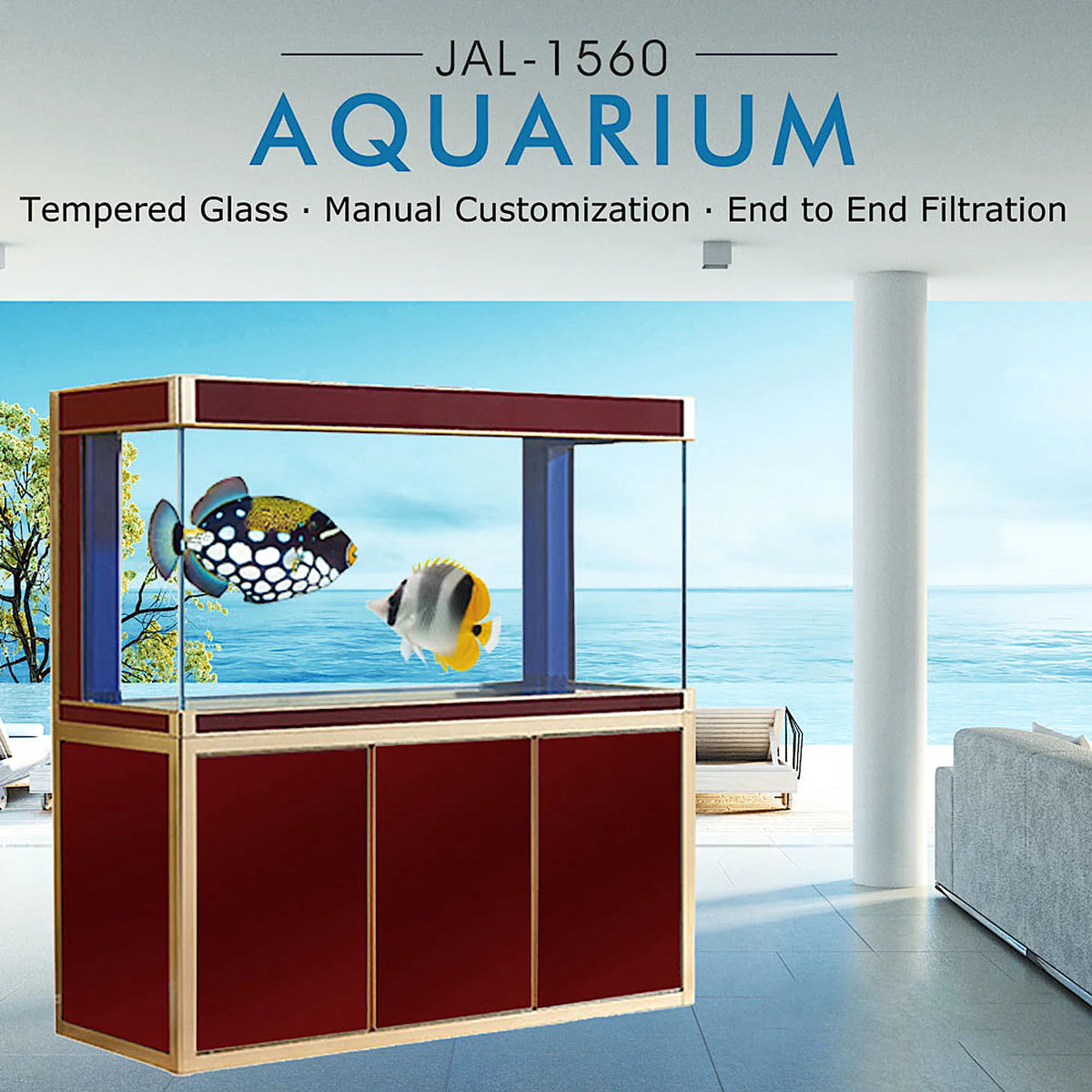 Aqua Dream 175 Gallon Tempered Glass Aquarium Red and Gold AD-1560-RD - Serenity Provision