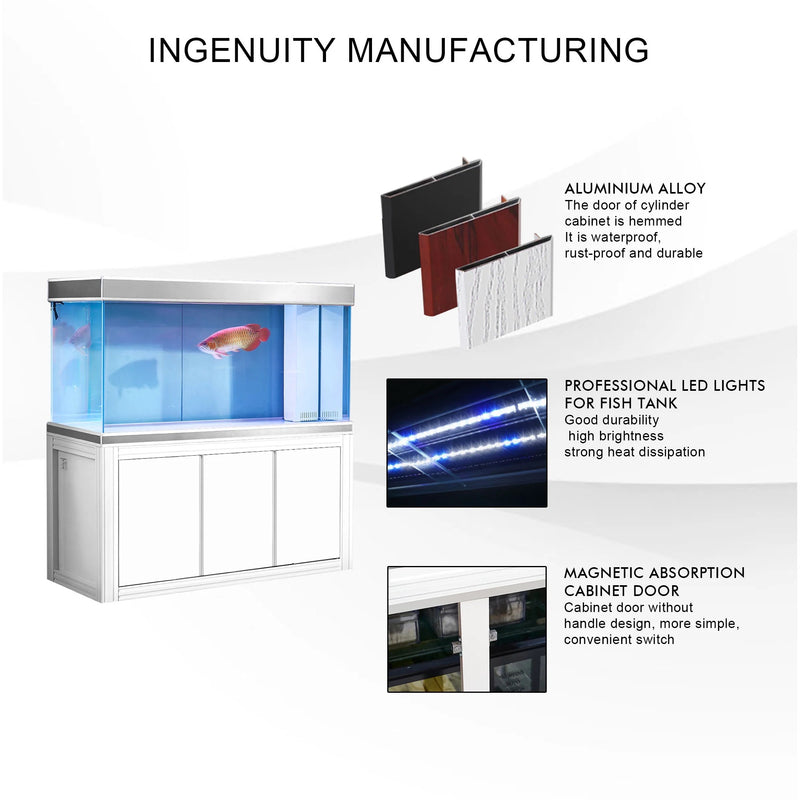 Aqua Dream 145 Gallon Tempered Glass Aquarium White and Silver AD-1260-WS - Serenity Provision