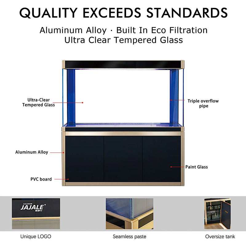 Aqua Dream 135 Gallon Tempered Glass Aquarium Black and Gold AD-1260-BK - Serenity Provision