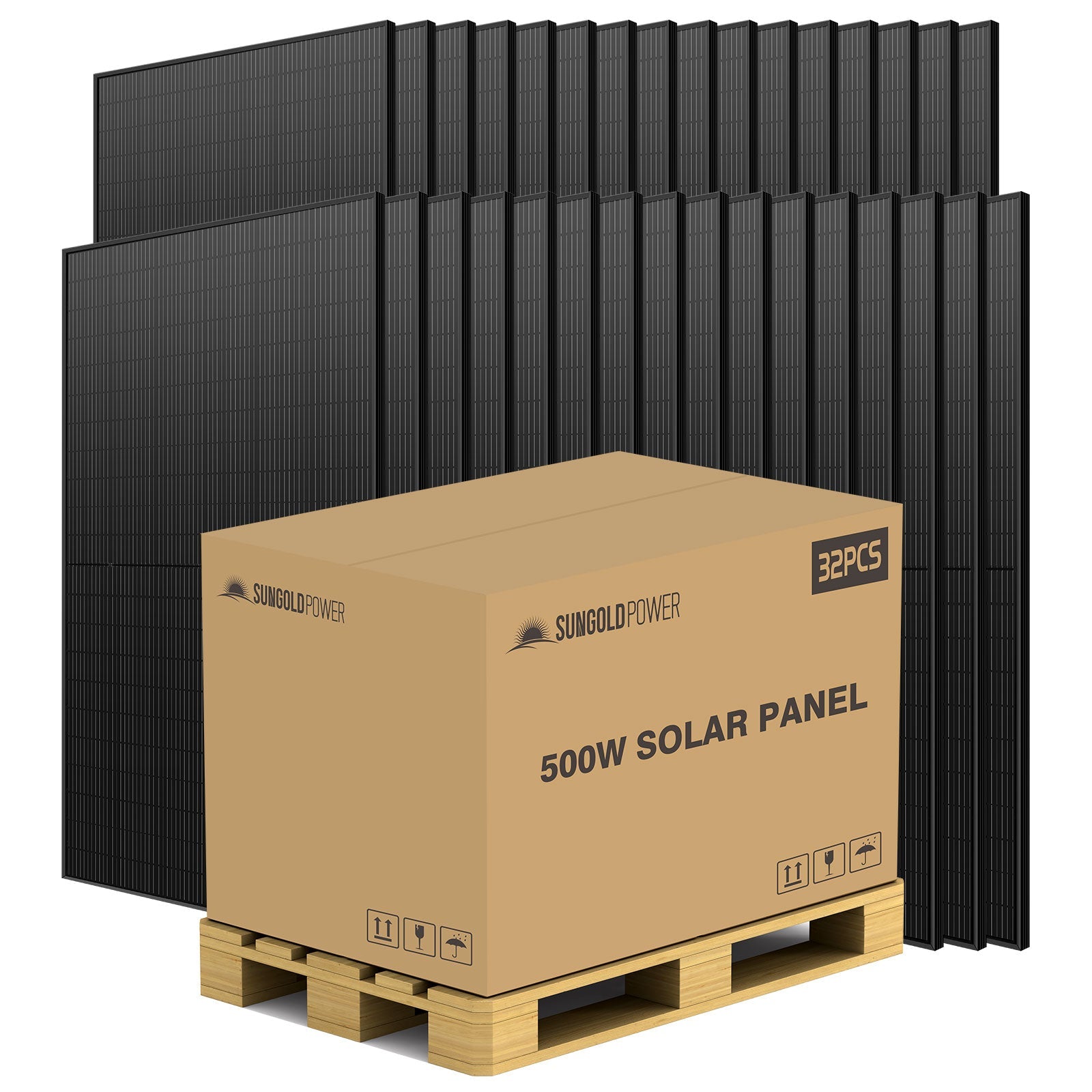 Sungold Power 500W MONO BLACK PERC SOLAR PANEL FULL PALLET (32 PANELS) SG500WM