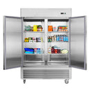 54"W Commercial Refrigerator 42 cu. ft. 2 Solid Door Reach-In Refrigerator
