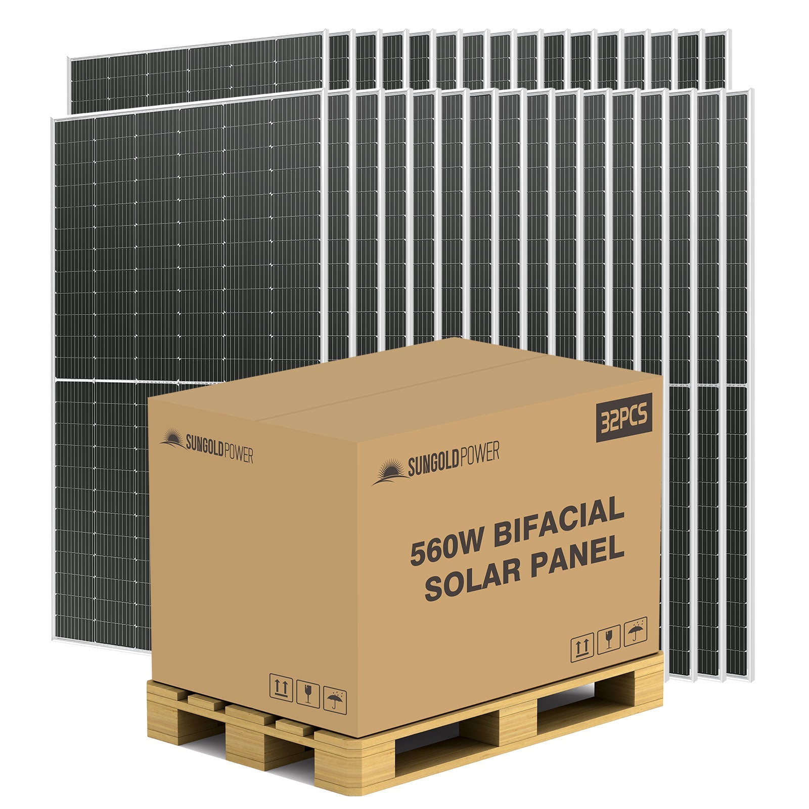 Sungold Power 560 WATT BIFACIAL PERC SOLAR PANEL FULL PALLET (32 PANELS) SG560WBG