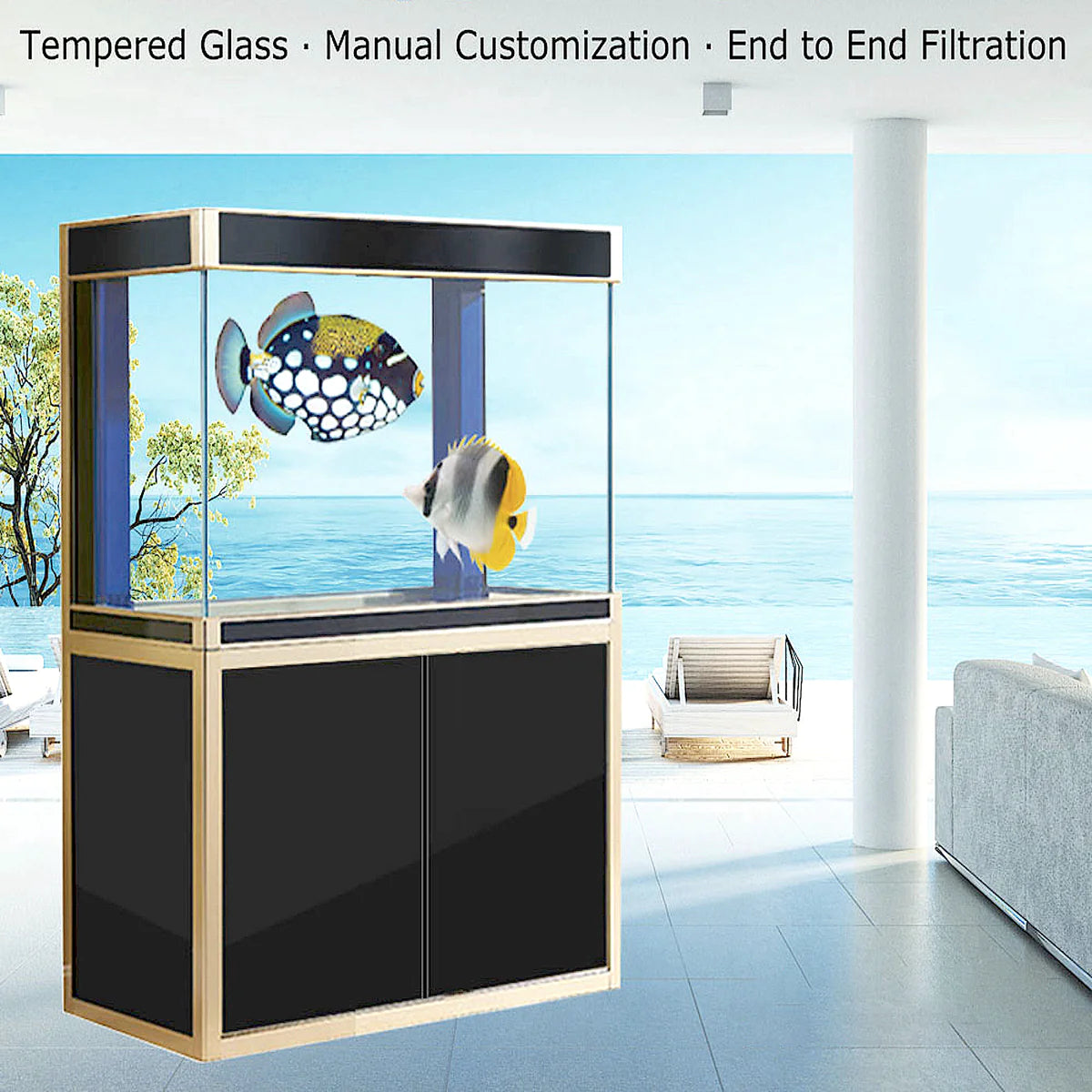 Aqua Dream 100 Gallon Tempered Glass Aquarium Black and Gold AD-1060-BK - Serenity Provision