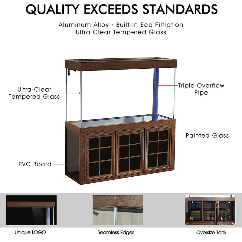 Aqua Dream 135 Gallon Tempered Glass Aquarium Darkwood AD-1260-BW - Serenity Provision