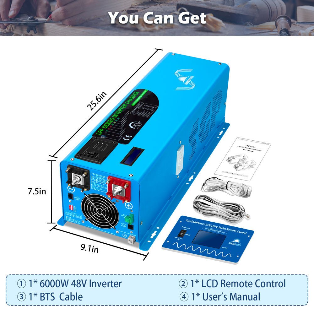 Sungold Power 6000W DC 48V Split Phase Pure Sine Wave Inverter With Charger UL1741 Standard LFP6K48V230VSP