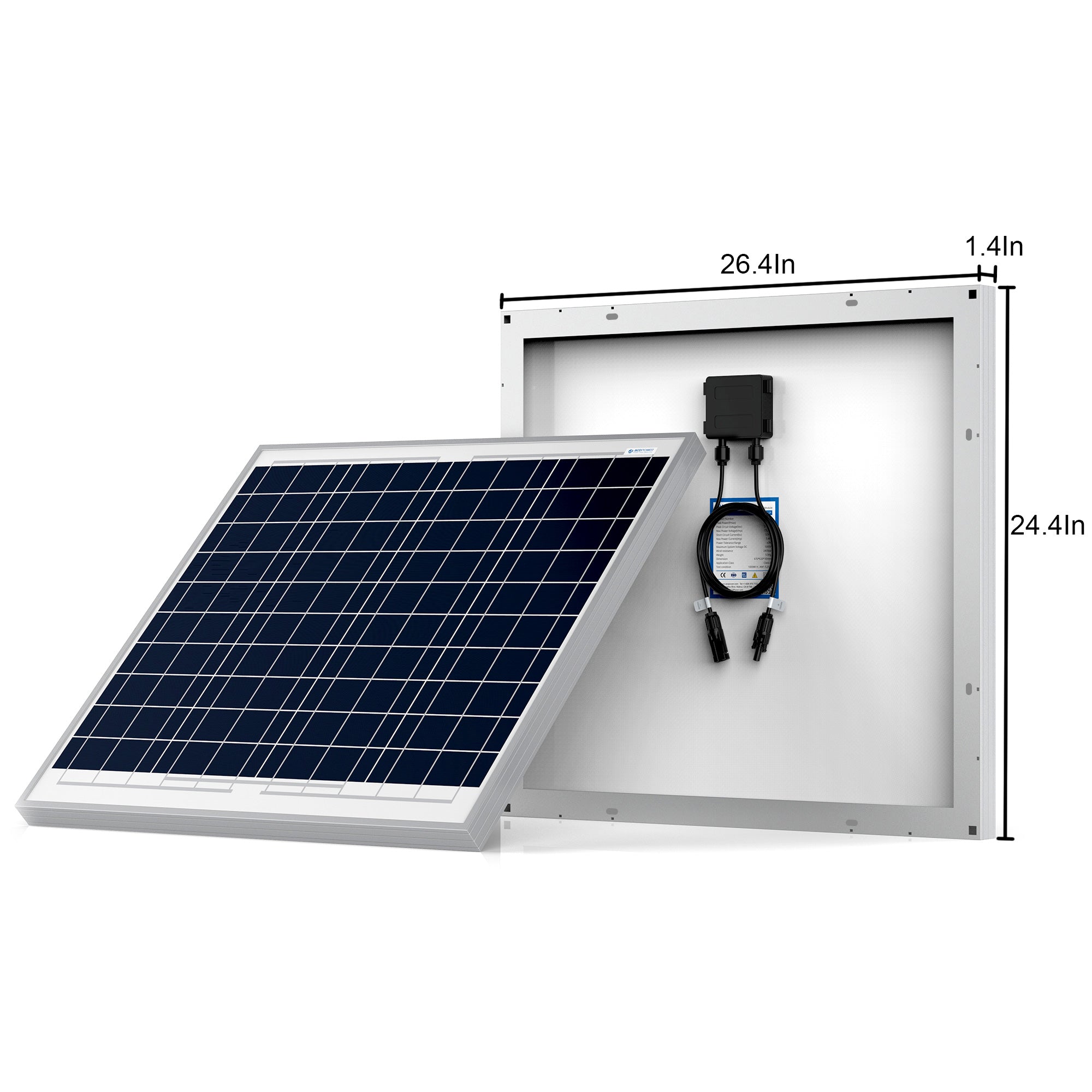 ACOPOWER 60 Watts Polycrystalline Solar Panel, 12V