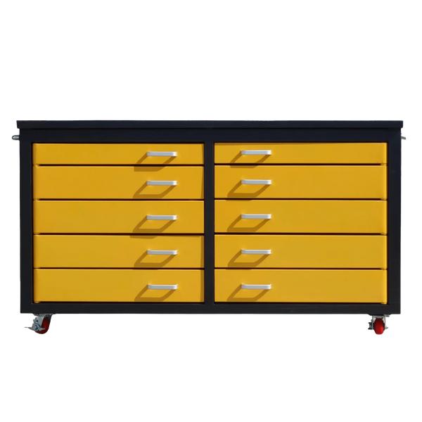 6ft Storage Cabinet with Workbench (10 Drawers)