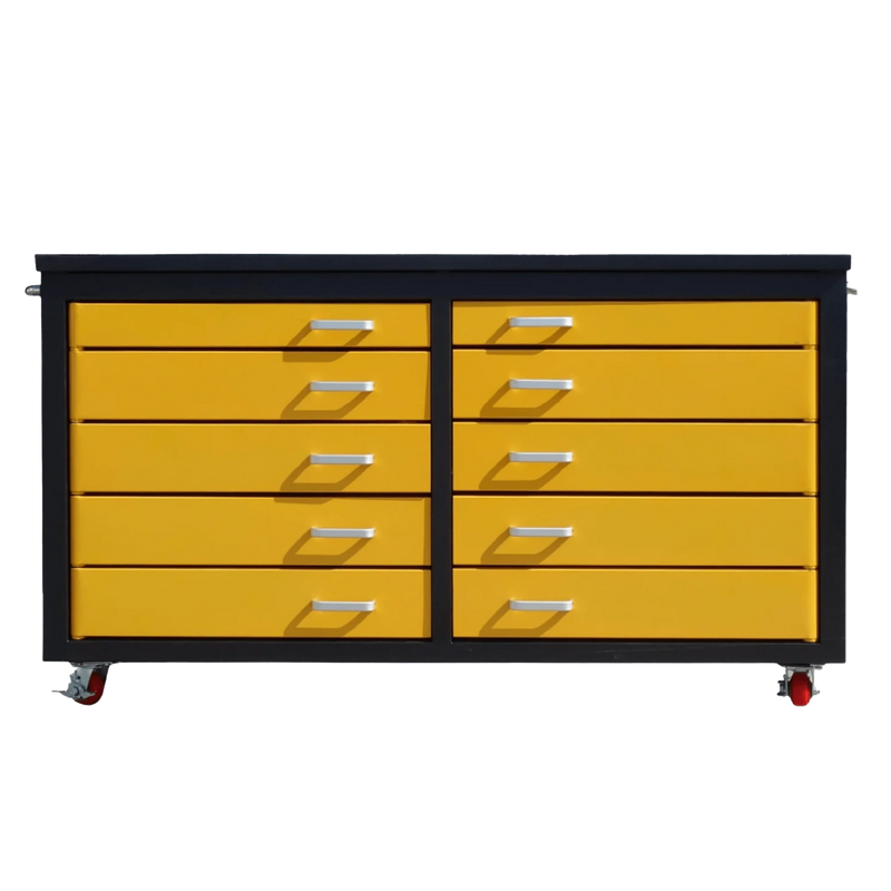 6ft Storage Cabinet with Workbench (10 Drawers)
