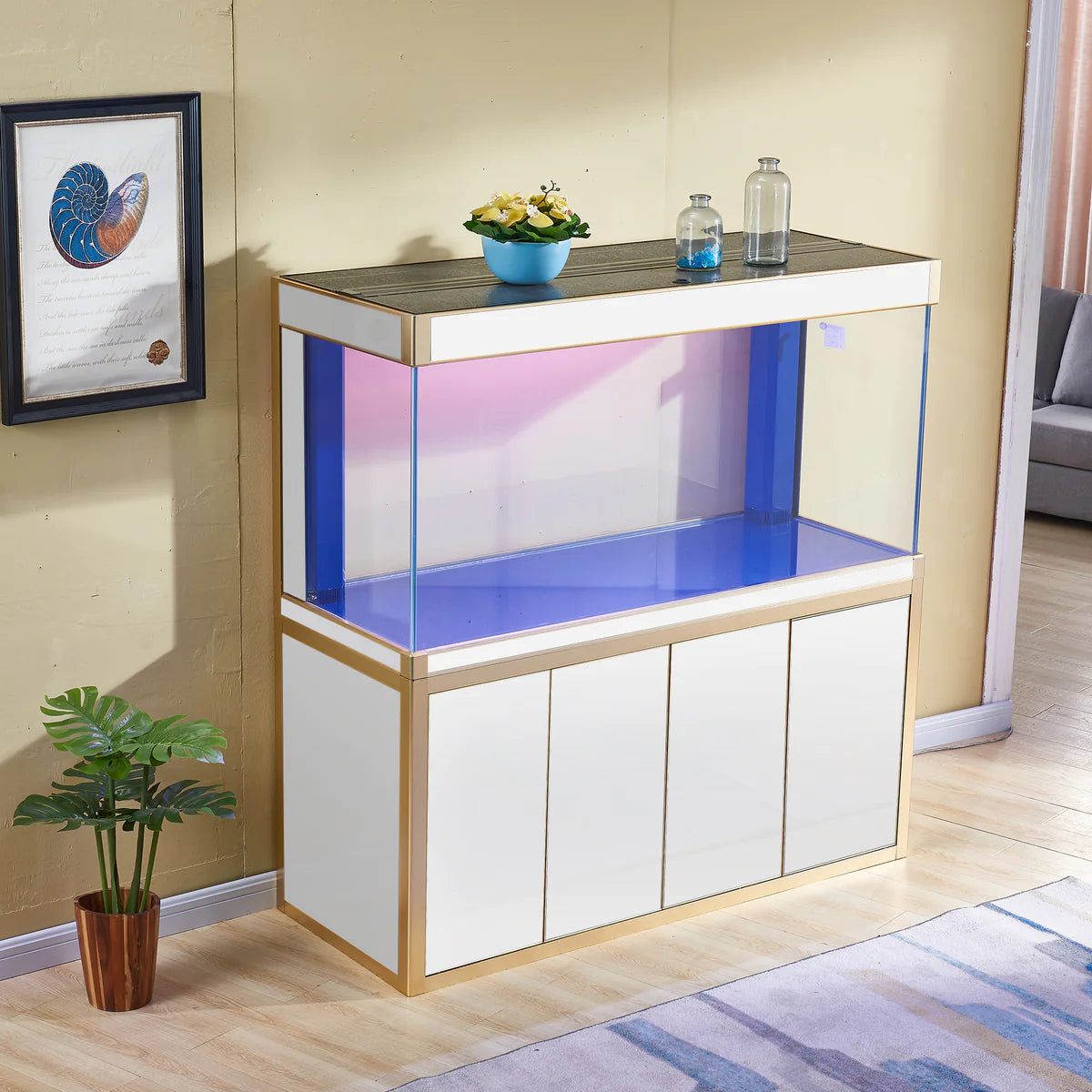 Aqua Dream 220 Gallon Tempered Glass Aquarium White and Gold AD-1760-WT - Serenity Provision