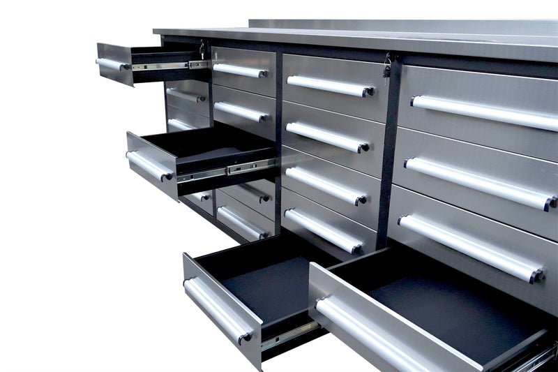 7' Garage Storage Cabinets with Workbench (20 Drawers)