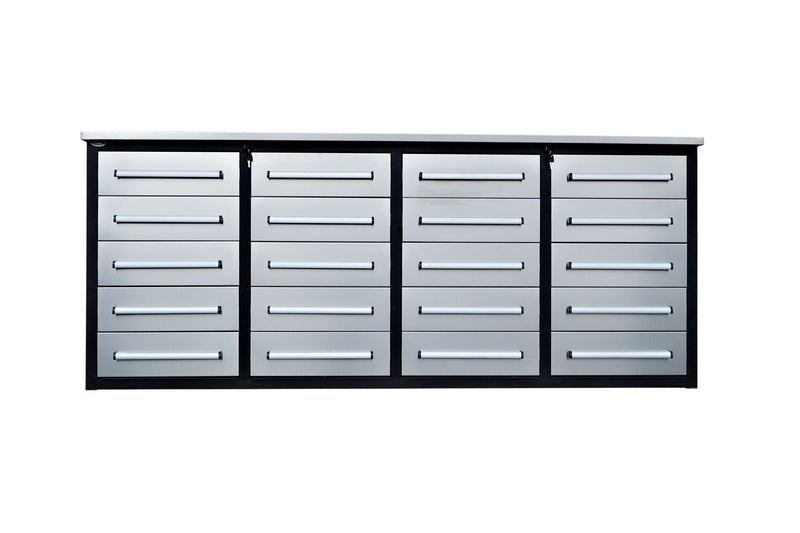 7' Garage Storage Cabinets with Workbench (20 Drawers)