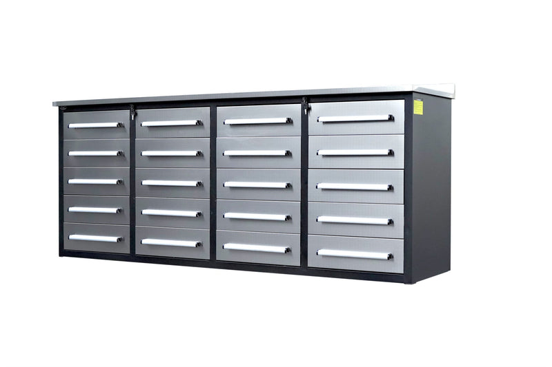 7' Garage Storage Cabinets with Workbench (20 Drawers)