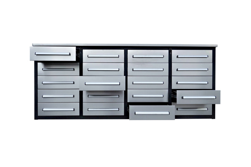 7' Garage Storage Cabinets with Workbench (20 Drawers)