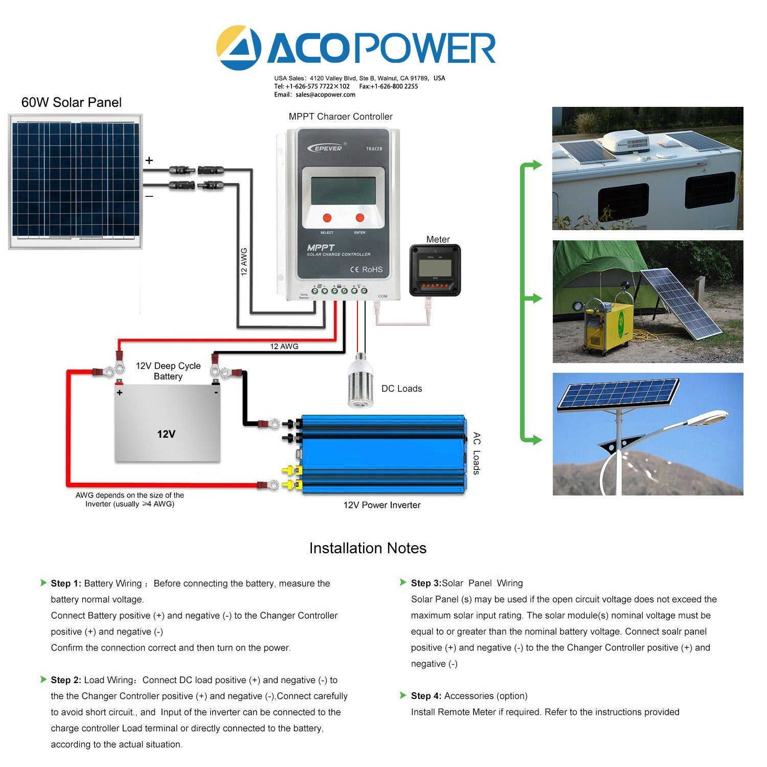 ACOPOWER 60 Watts Polycrystalline Solar Panel, 12V