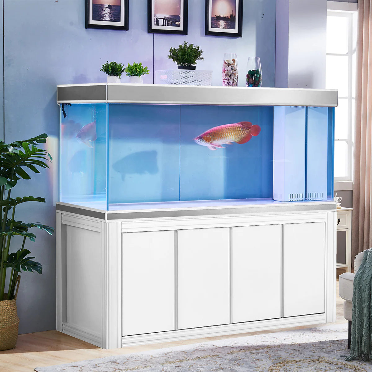 Aqua Dream 230 Gallon Tempered Glass Aquarium White and Silver AD-1760-WS - Serenity Provision