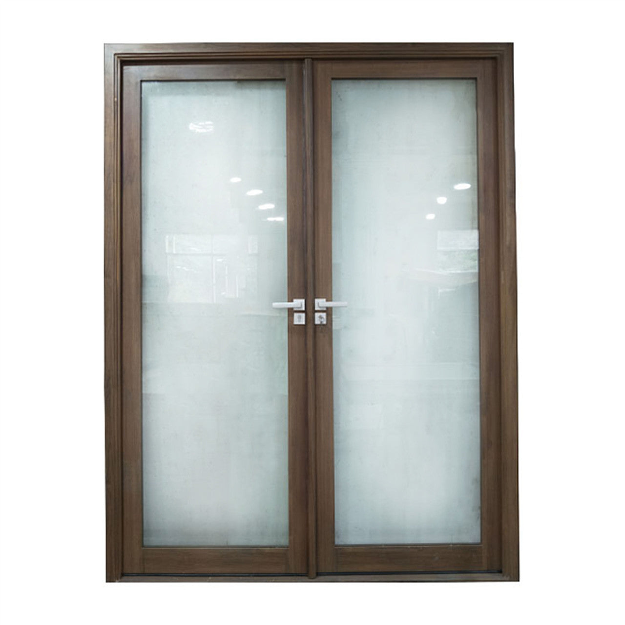 Aleko Aluminum Square Top Minimalist Glass-Panel Interior Double Door with Frame - 84 x 96 inches - Chestnut ALD8496W10-AP - Serenity Provision