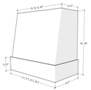 Navy Blue Wood Range Hood With Angled Front and Walnut Band - 30", 36", 42", 48", 54" and 60" Widths Available