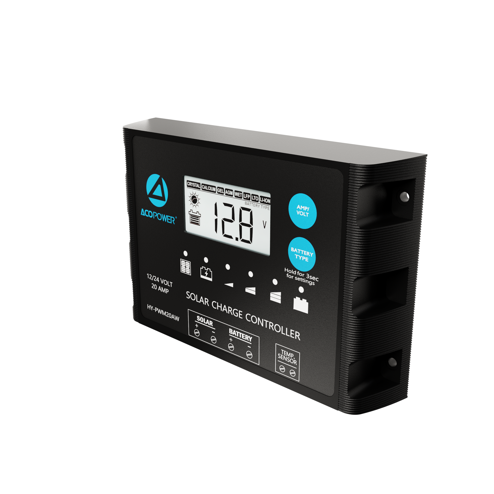 ACOPOWER 20A ProteusX Waterproof PWM Solar Charge Controller with Alligator Clips and solar panel connector