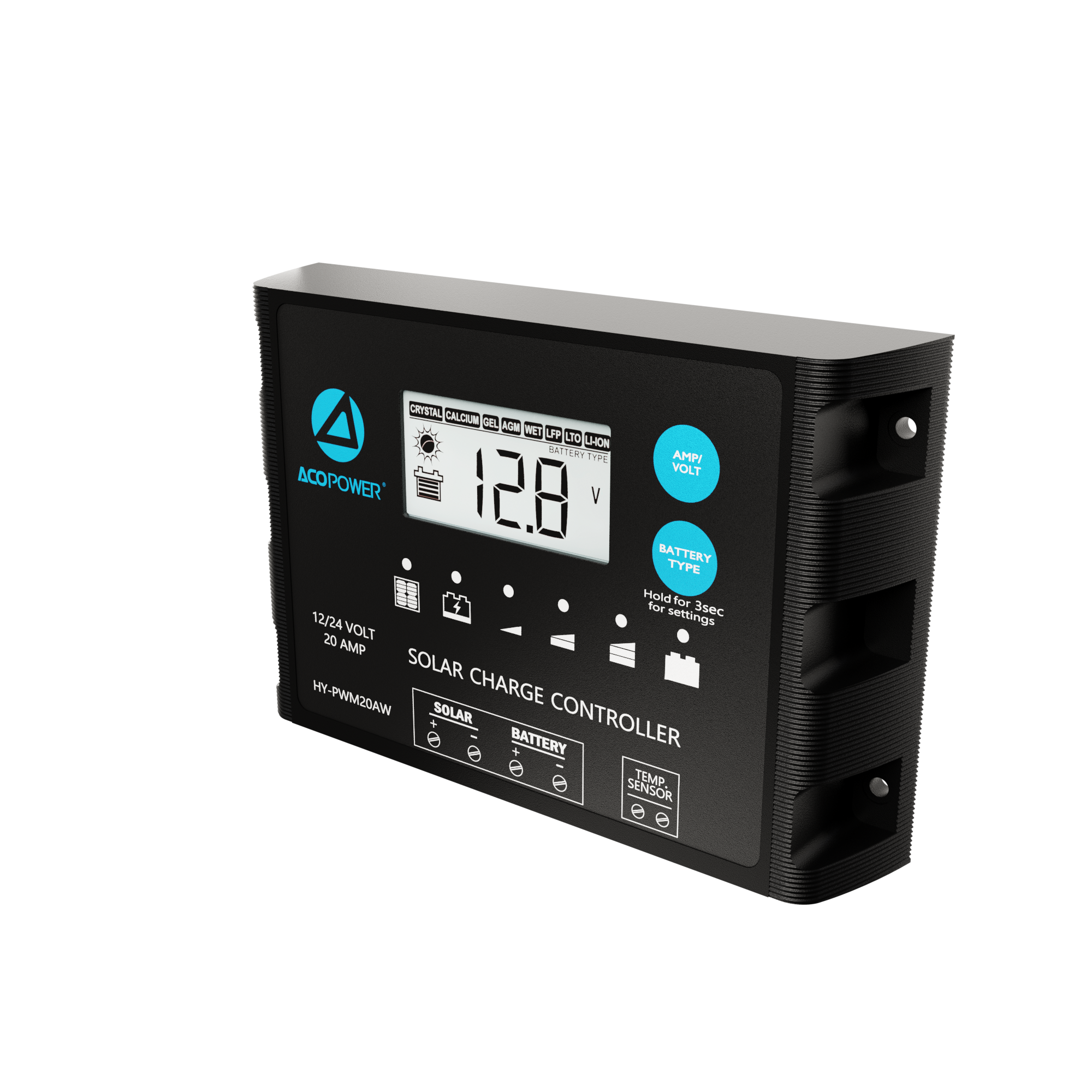 ACOPOWER 20A ProteusX Waterproof PWM Solar Charge Controller with Alligator Clips and solar panel connector