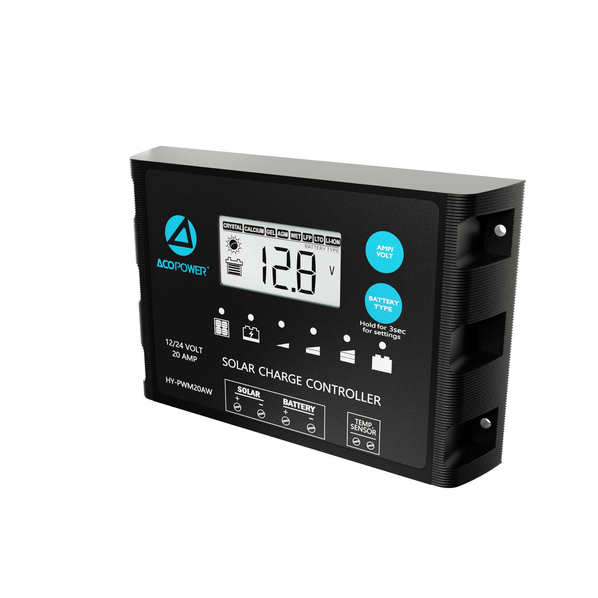 ACOPOWER 20A ProteusX Waterproof PWM Solar Charge Controller with Alligator Clips and solar panel connector