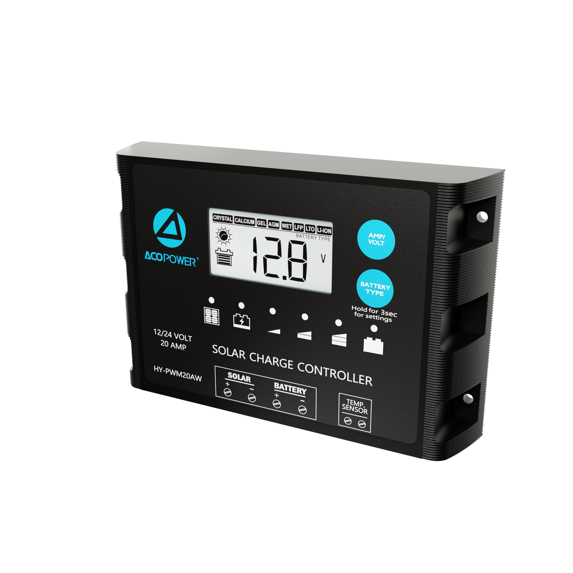 ACOPOWER 20A ProteusX Waterproof PWM Solar Charge Controller with Alligator Clips and solar panel connector