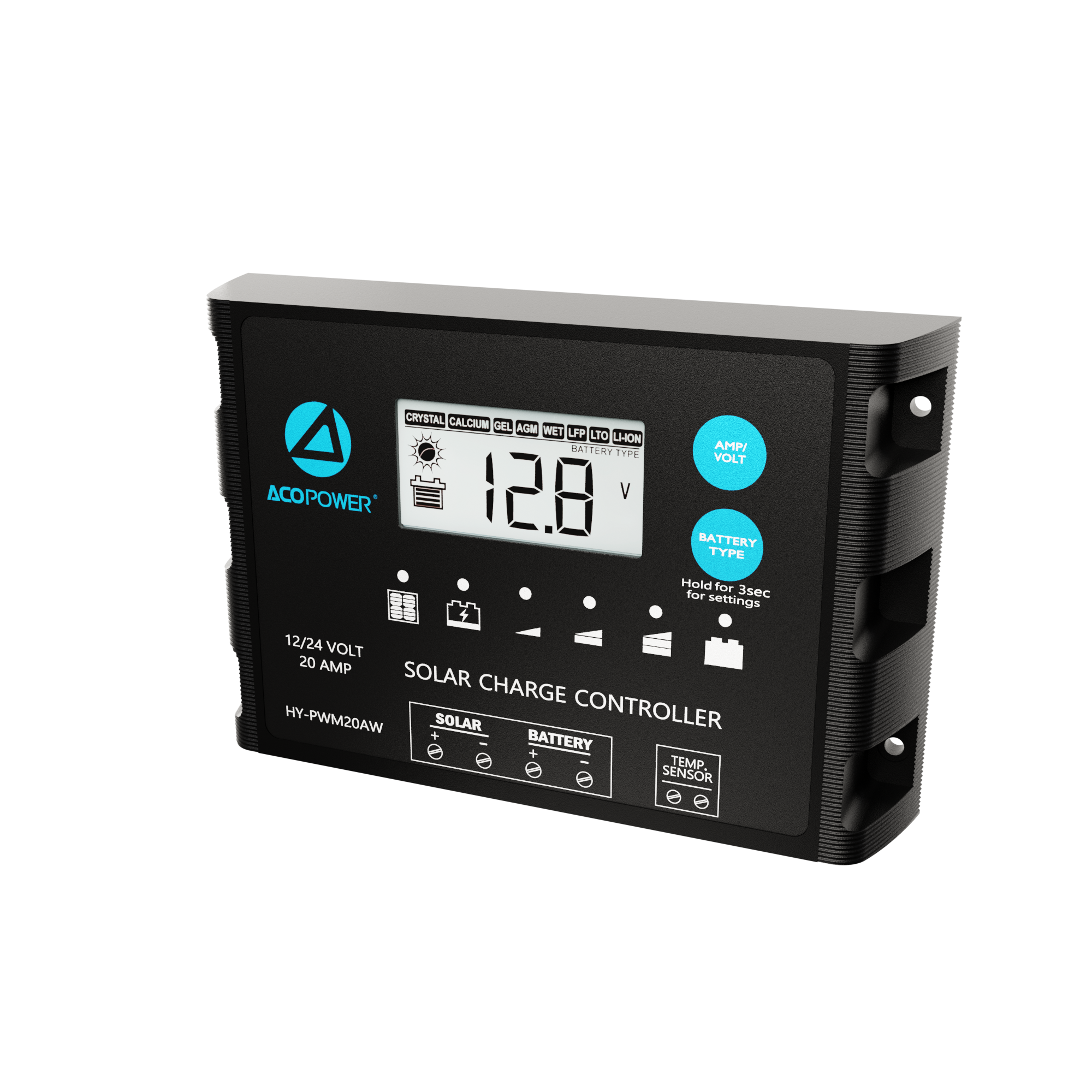 ACOPOWER 20A ProteusX Waterproof PWM Solar Charge Controller with Alligator Clips and solar panel connector