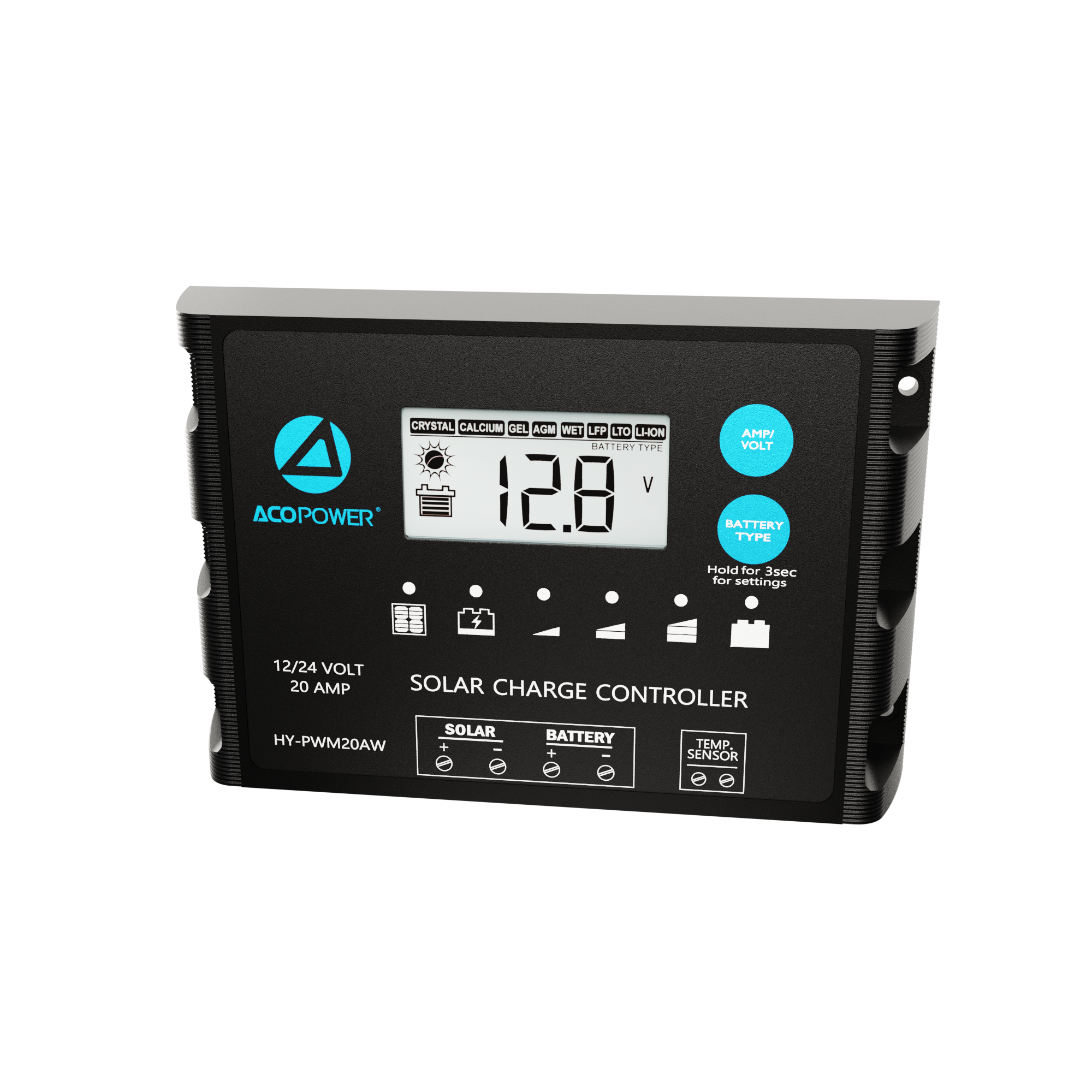 ACOPOWER 20A ProteusX Waterproof PWM Solar Charge Controller with Alligator Clips and solar panel connector