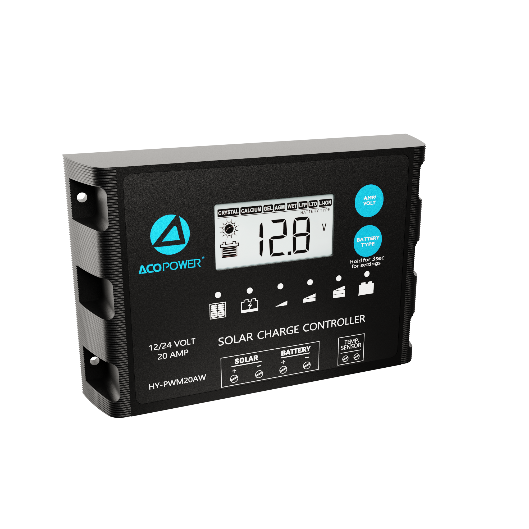 ACOPOWER 20A ProteusX Waterproof PWM Solar Charge Controller with Alligator Clips and solar panel connector