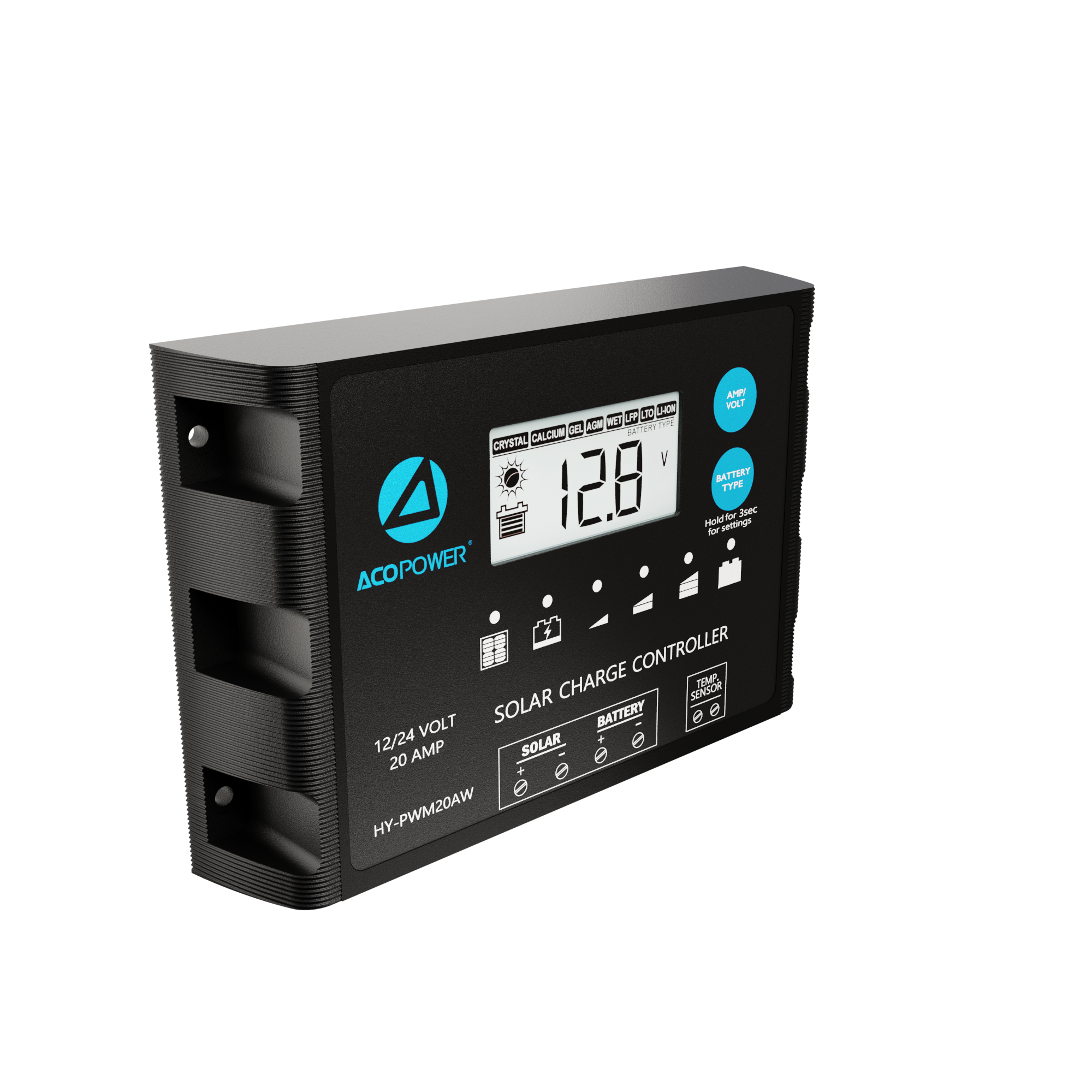 ACOPOWER 20A ProteusX Waterproof PWM Solar Charge Controller with Alligator Clips and solar panel connector