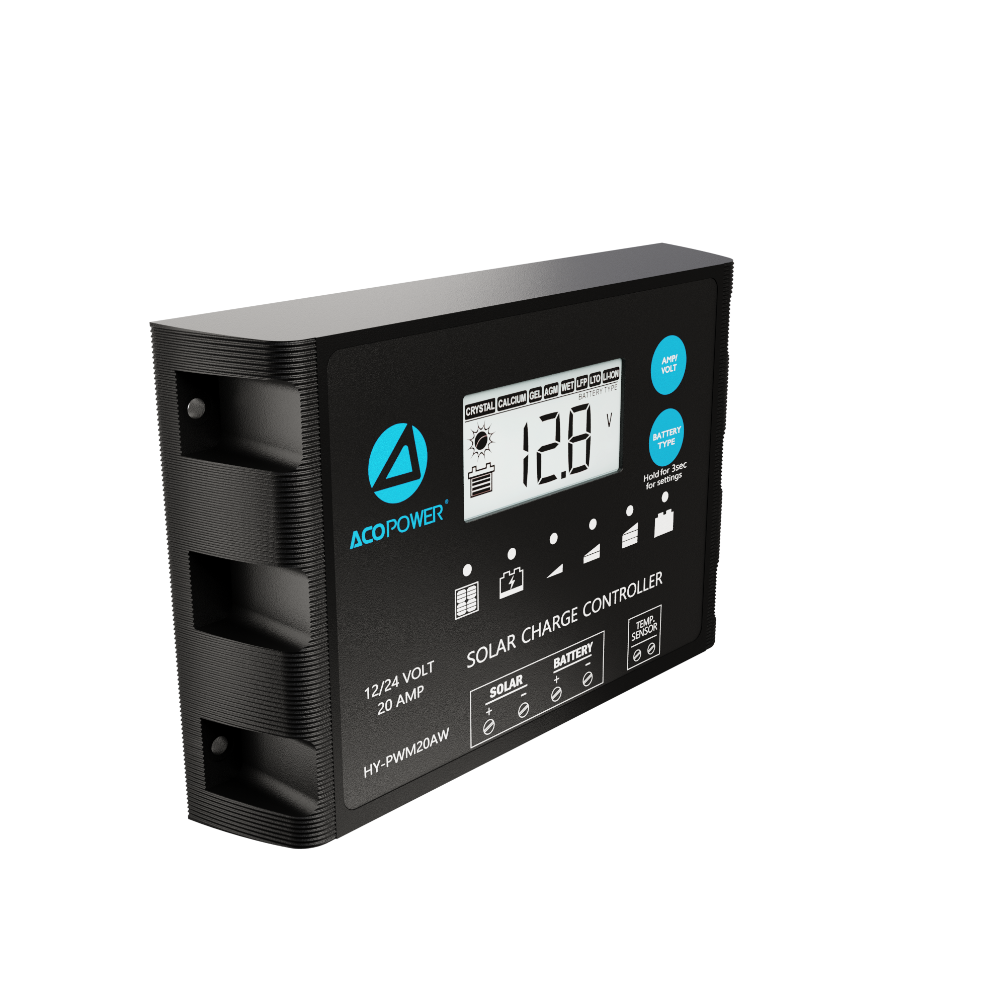 ACOPOWER 20A ProteusX Waterproof PWM Solar Charge Controller with Alligator Clips and solar panel connector