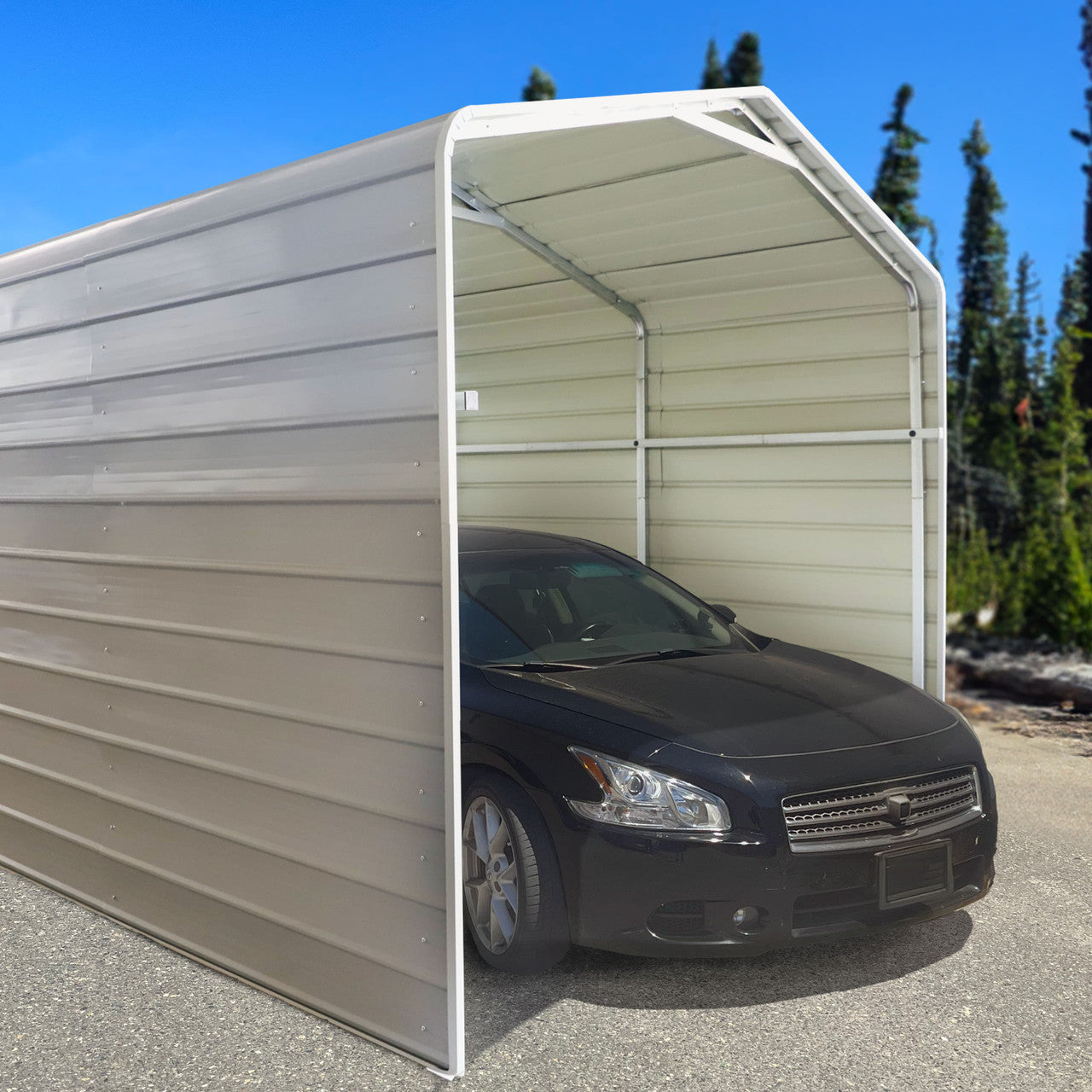 Aleko 12W x 26L x 10H ft. Metal Carport with Corrugated Roof and Sidewall Panels – Gray CPMS12X26GY-AP - Serenity Provision