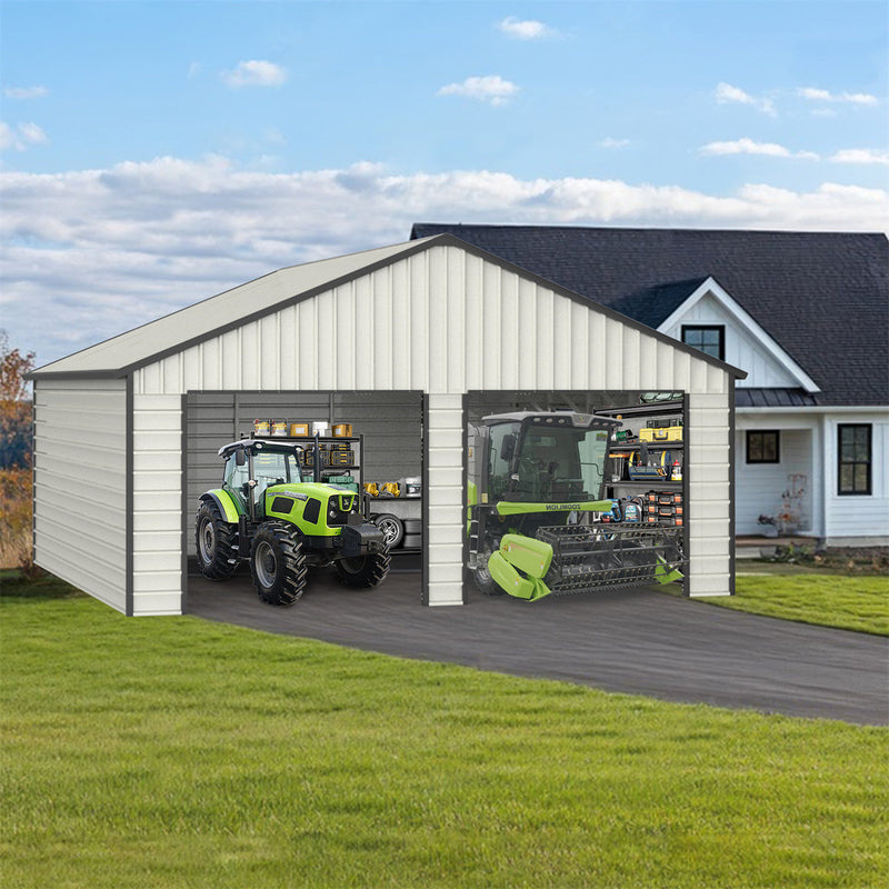 Chery Industrial 23 x 22 ft Double Garage Metal Shed with Side Entry Door