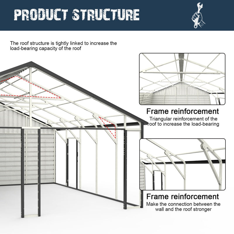 Chery Industrial 23 x 22 ft Double Garage Metal Shed with Side Entry Door
