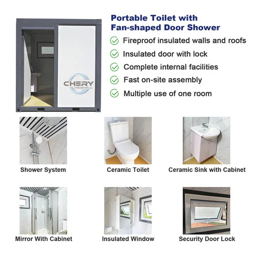 Bastone Portable Toilet with Fan-shaped Door Shower - PM000127 - Serenity Provision