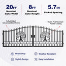 20x8 ft Steel Dual Swing Driveway Gate with Wider Goalposts