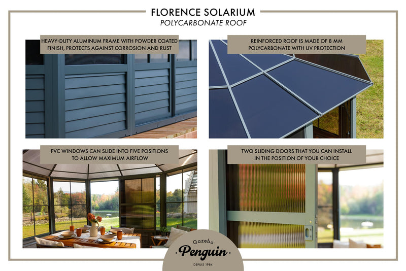 Gazebo Penguin Florence Solarium Freestanding Sunroom Polycarbonate Roof
