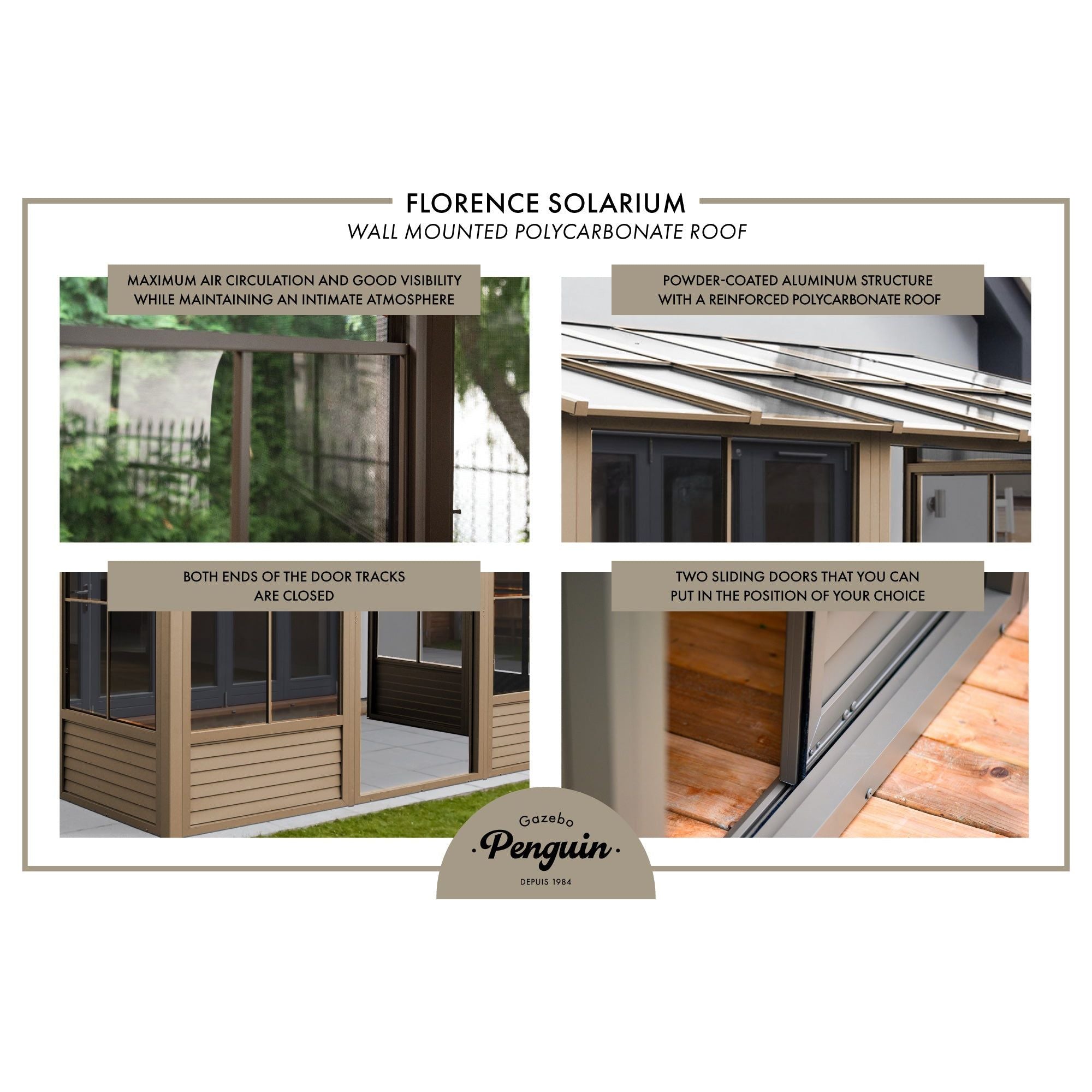 Gazebo Penguin Wall Mounted Florence Solarium with Polycarbonate Roof Add a Room 8'x12' - W1207 - Serenity Provision