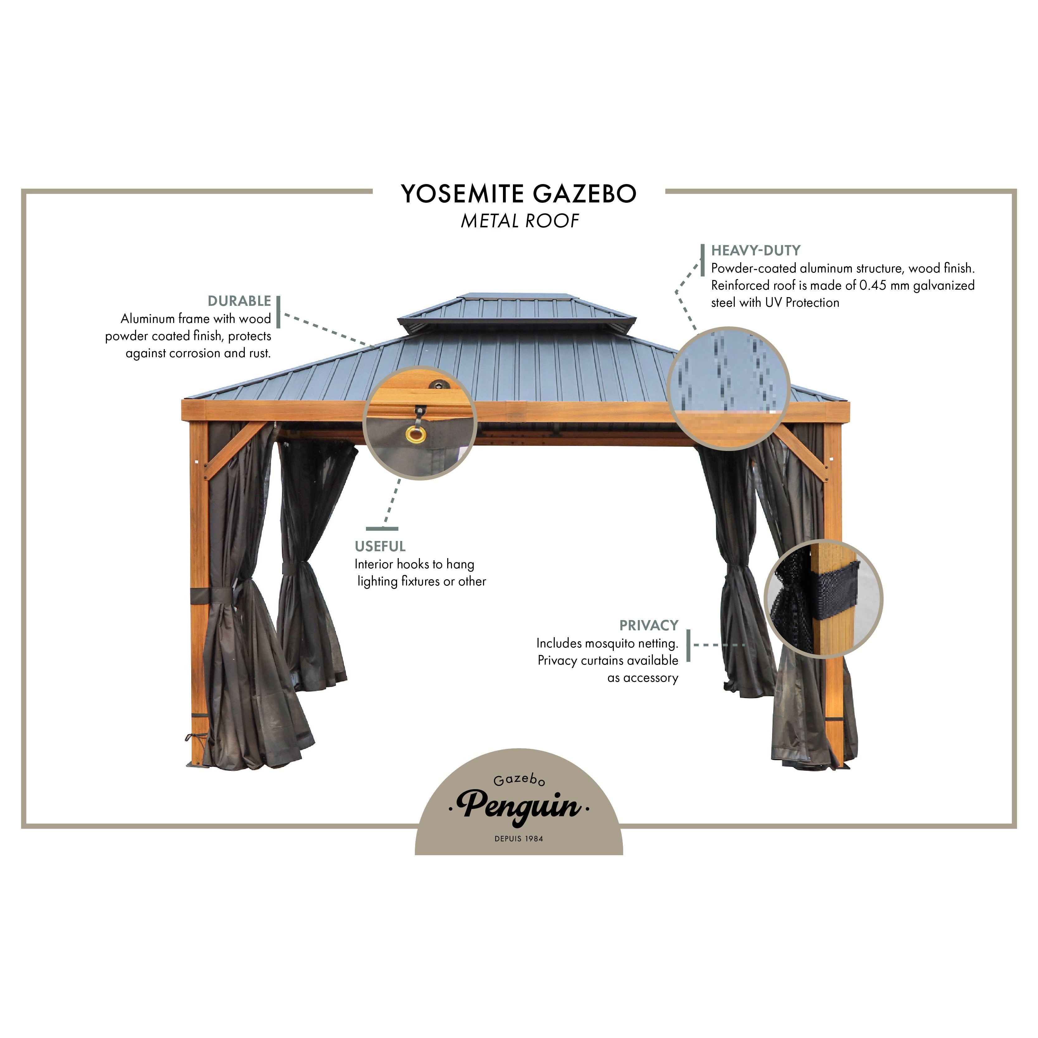 Gazebo Penguin Yosemite Gazebo Aluminum Frame Wood Finish 10'x12' 41012MR-62 - Serenity Provision