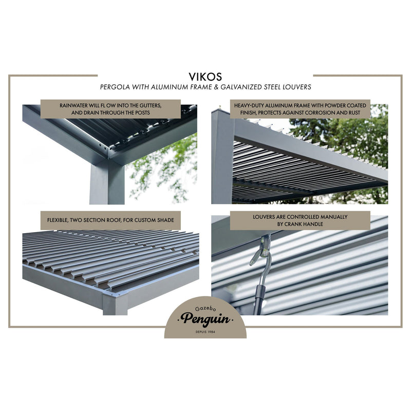 Gazebo Penguin Vikos Pergola with Aluminum Frame & Galvanized Steel Louvers 10ft. x 13ft. - PA1013 - Serenity Provision