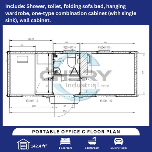 Bastone Modern Portable Office 7ft x 20ft with Bedroom - SUIPB720007C - Serenity Provision