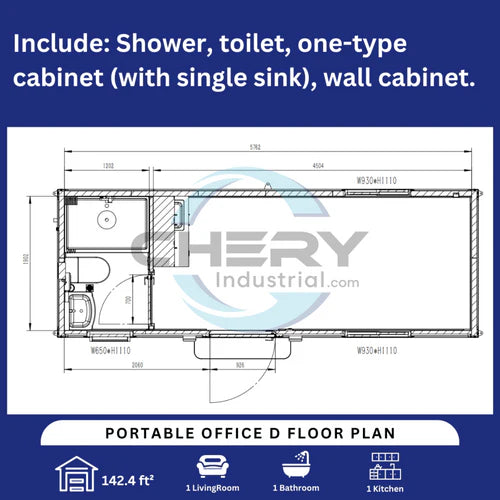 Bastone Portable Office 7ft x 20ft with Bathroom - SUIPB720007D - Serenity Provision