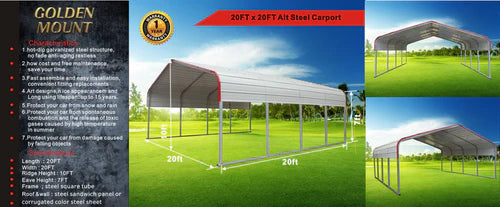 Golden Mount Classic Steel Carport 20'W x 20'L - SS000176